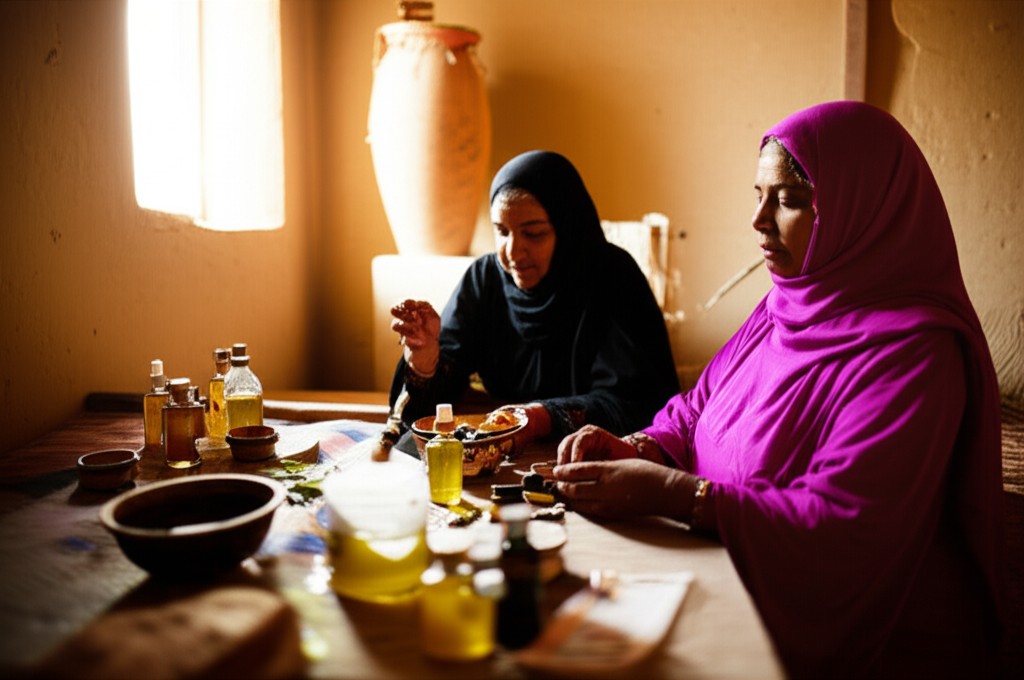 Women artisans crafting olive oil cosmetics